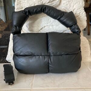 NWT Stylism double strap black sheep leather handbag in a puffy/quilted style